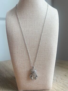 Teddy Bear Crystal Pendant Necklace - Silver